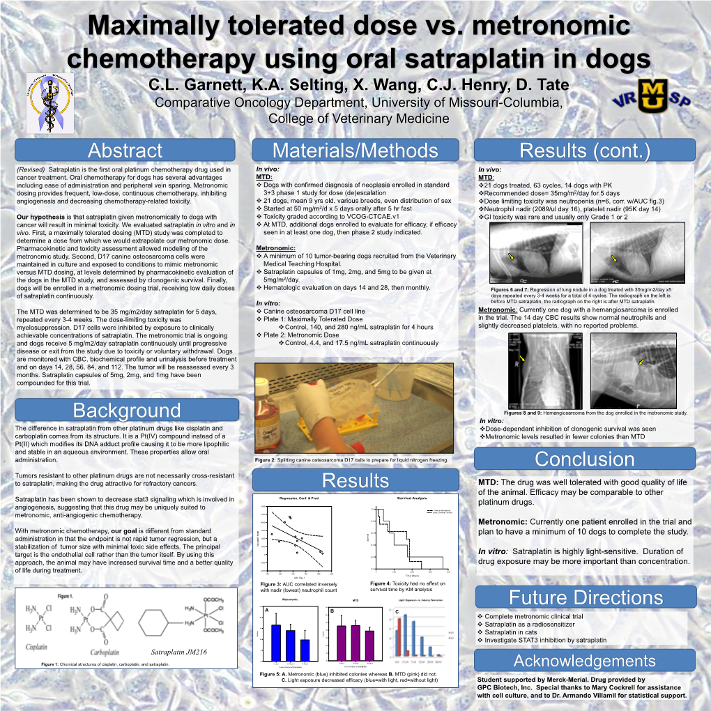 Metronomic Chemotherapy Using Oral Satraplatin in Dogs C.L