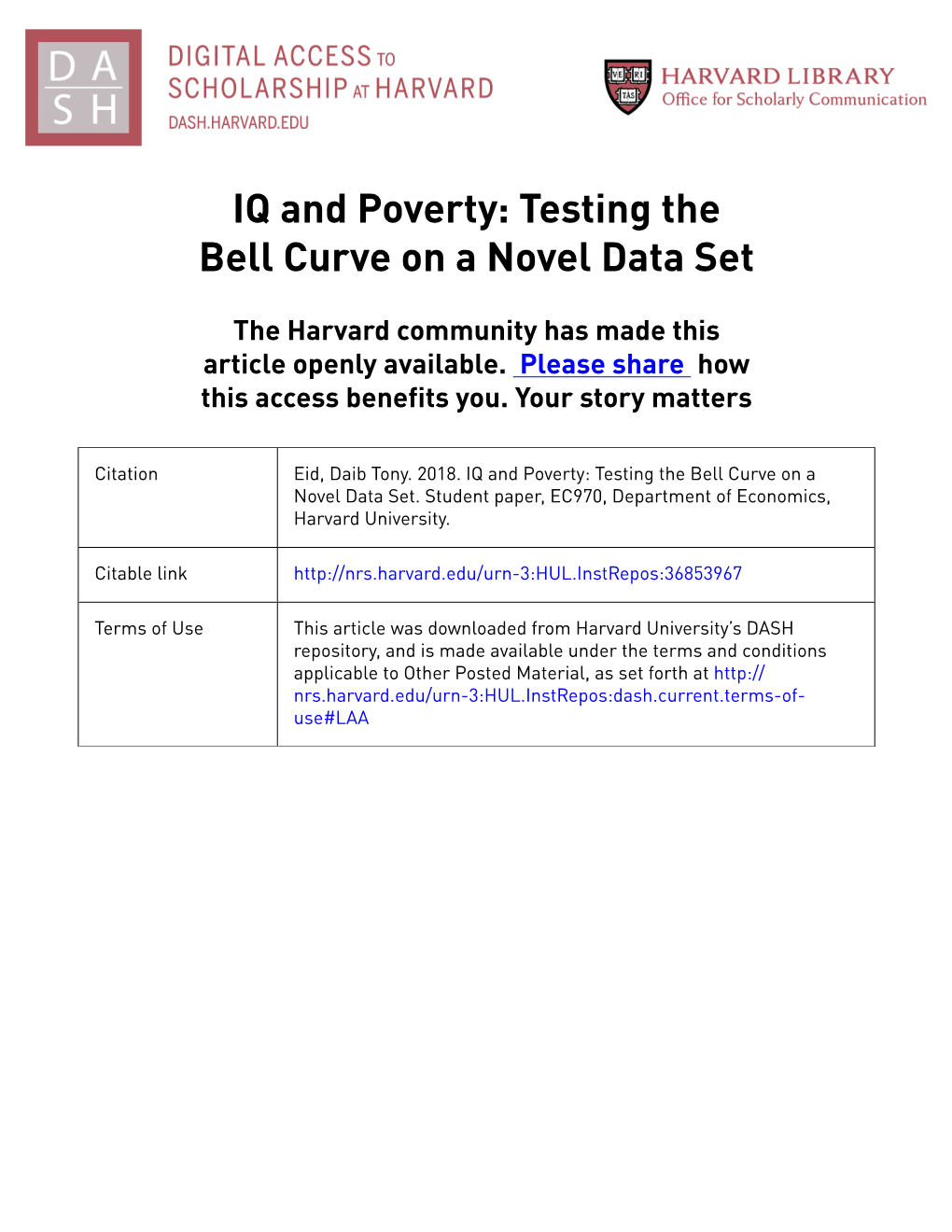 IQ and Poverty: Testing the Bell Curve on a Novel Data Set