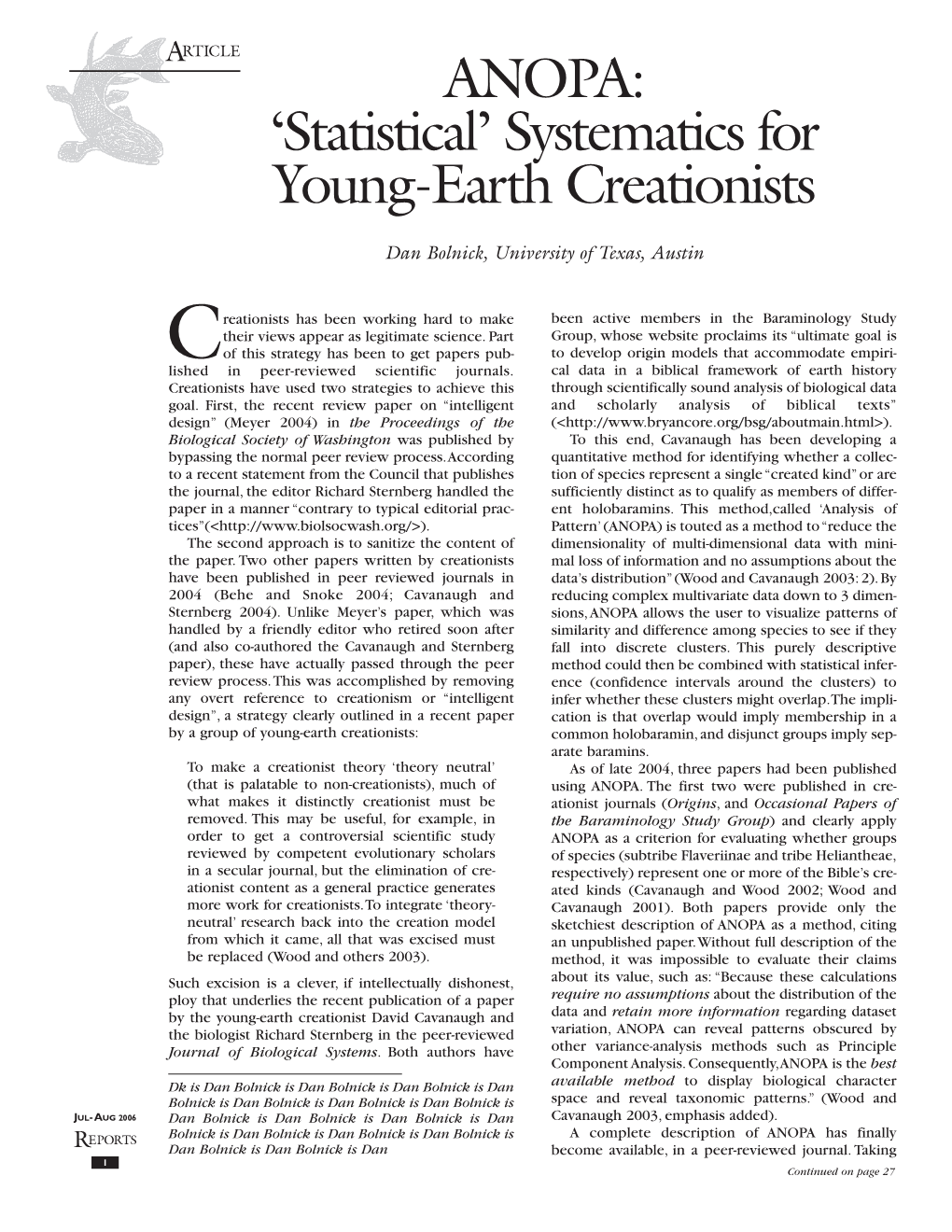 ANOPA: 'Statistical' Systematics for Young-Earth Creationists