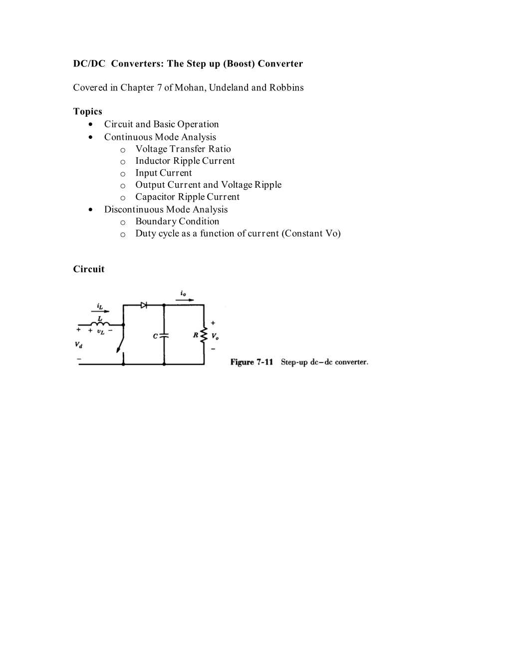 (Boost) Converter Covered in Chapter 7 of Mohan, Undeland and Robbins