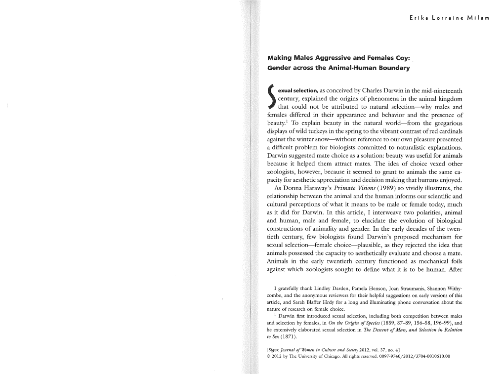 Making Males Aggressive and Females Coy: Gender Across the Animal-Human Boundary