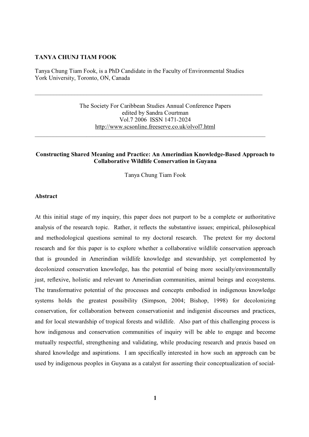 Constructing Shared Meaning and Practice: an Amerindian Knowledge-Based Approach to Collaborative Wildlife Conservation in Guyana