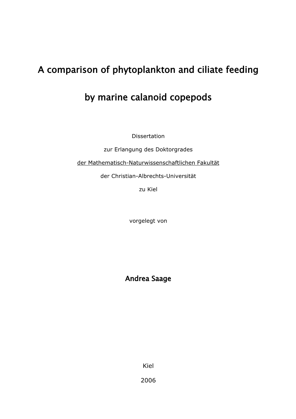 Feeding Behaviour of Marine Calanoid Copepods