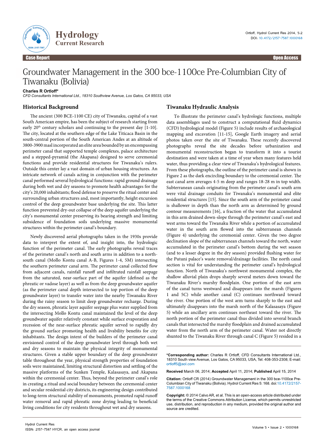 Groundwater Management in the 300 Bce-1100Ce Pre-Columbian City of Tiwanaku (Bolivia)