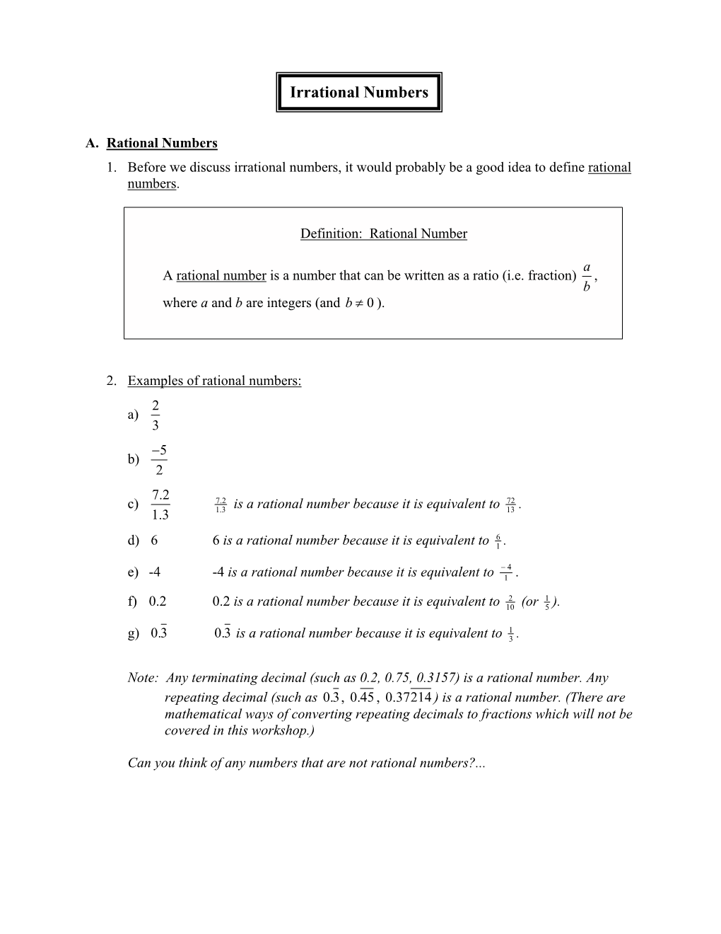 Irrational Numbers