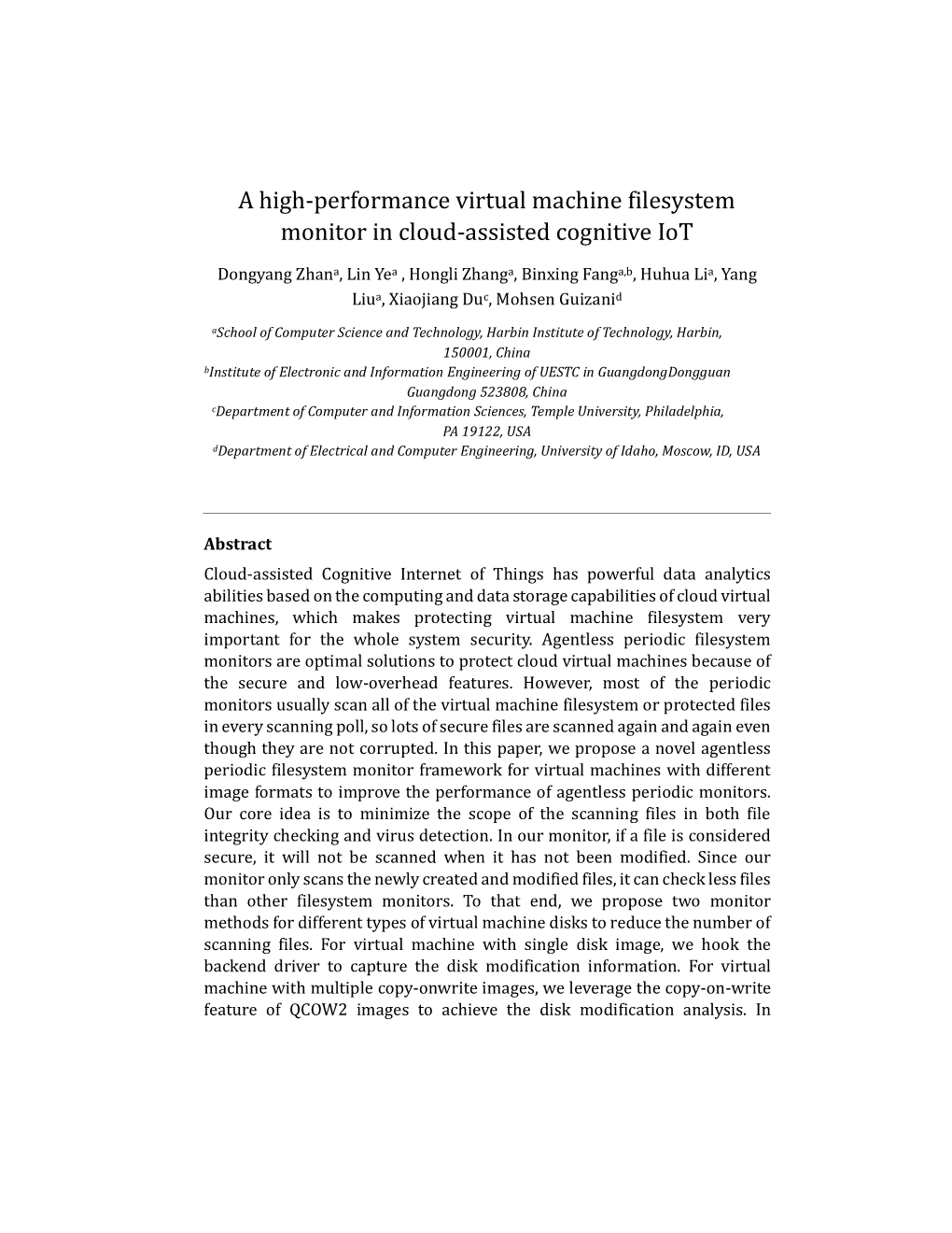 A High-Performance Virtual Machine Filesystem Monitor in Cloud-Assisted Cognitive Iot