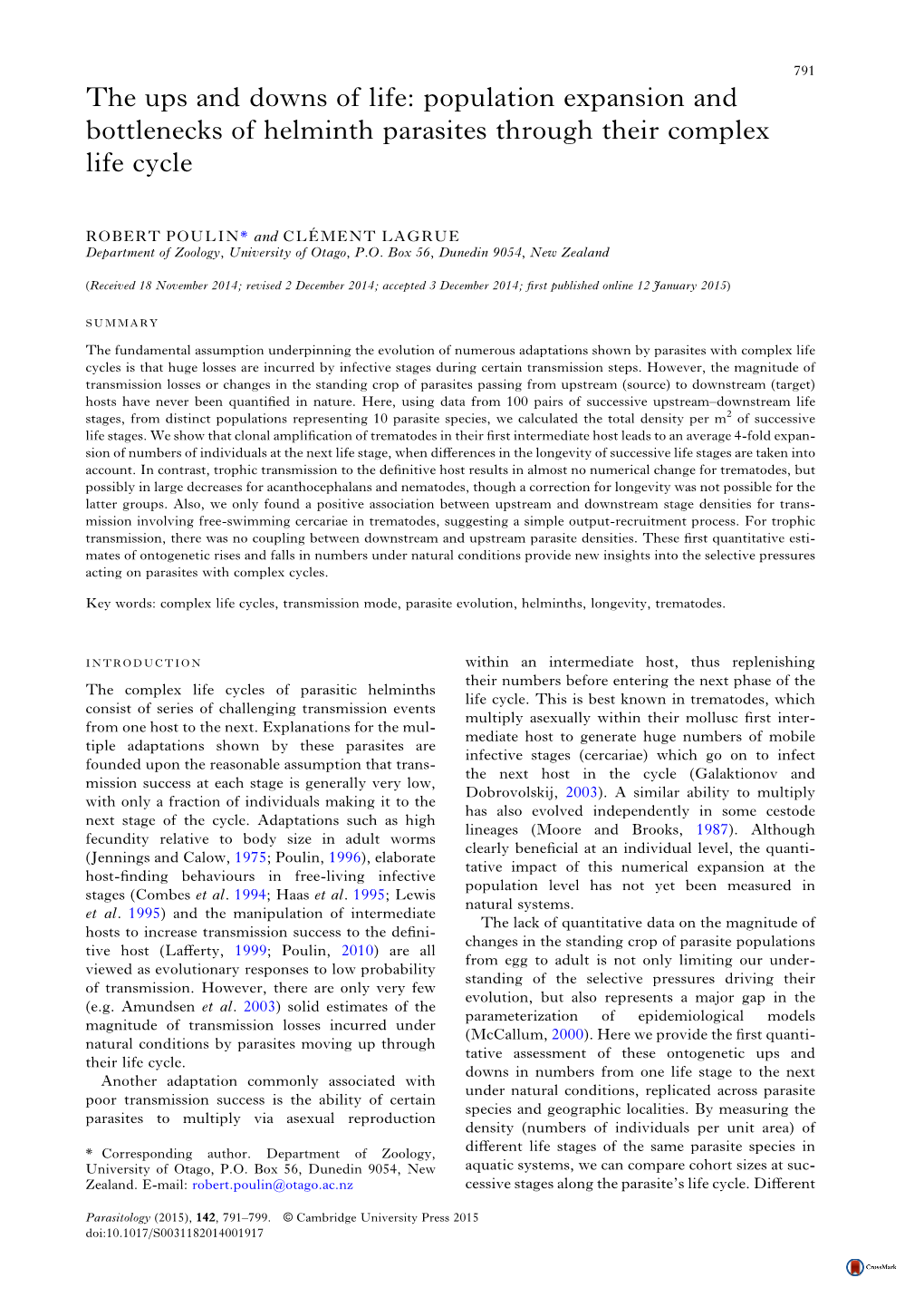 Population Expansion and Bottlenecks of Helminth Parasites Through Their Complex Life Cycle