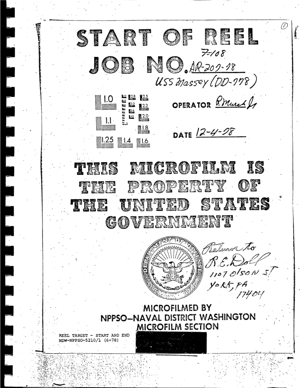 1.0 1.1 MICROFILMED by NPPSO-NAVAL Distria