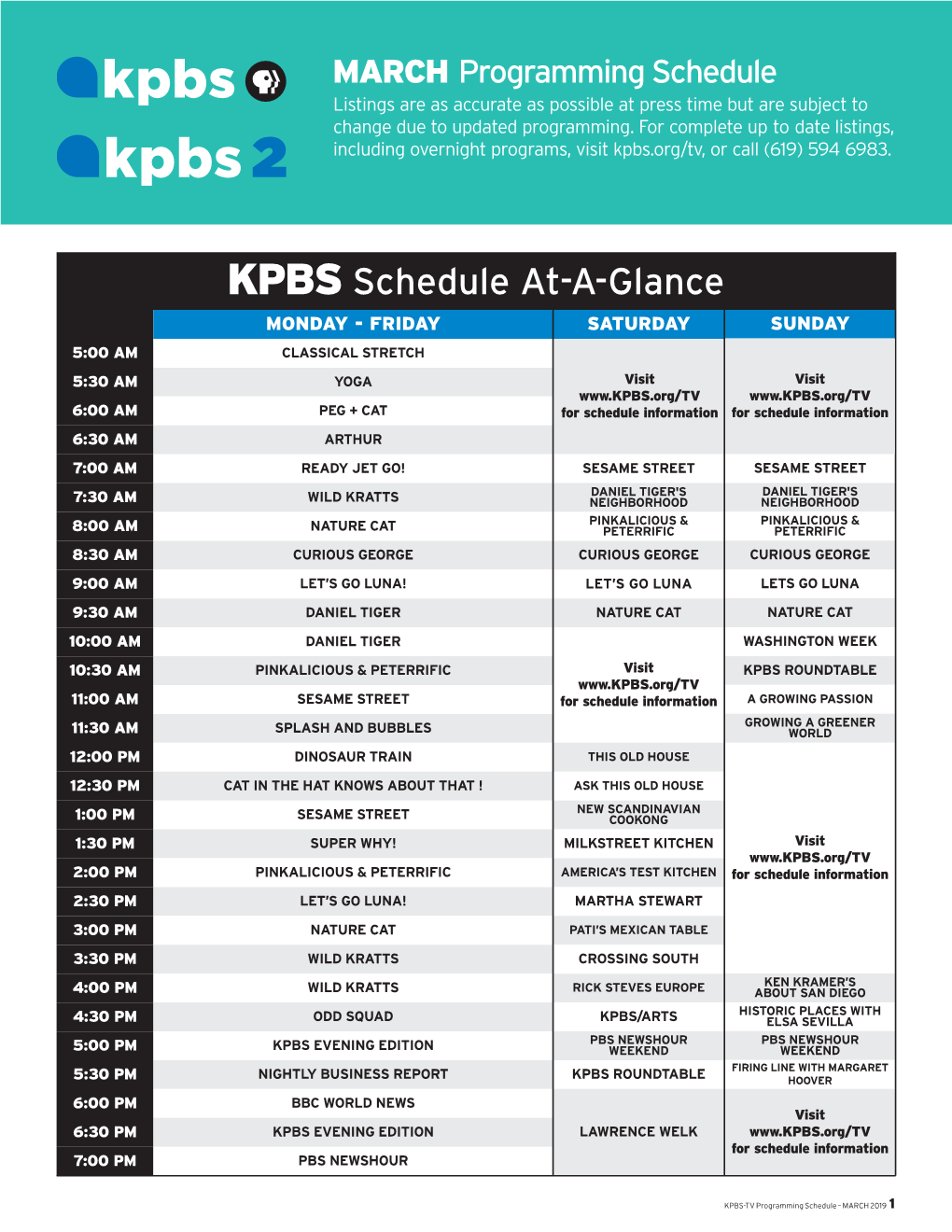 KPBS March TV Listings