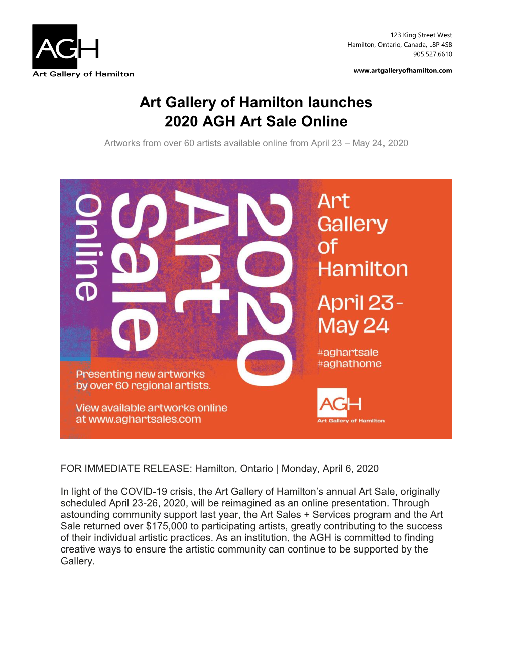 Art Gallery of Hamilton Launches 2020 AGH Art Sale Online