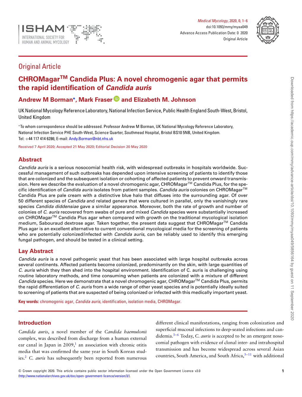 Chromagartm Candida Plus: a Novel Chromogenic Agar That