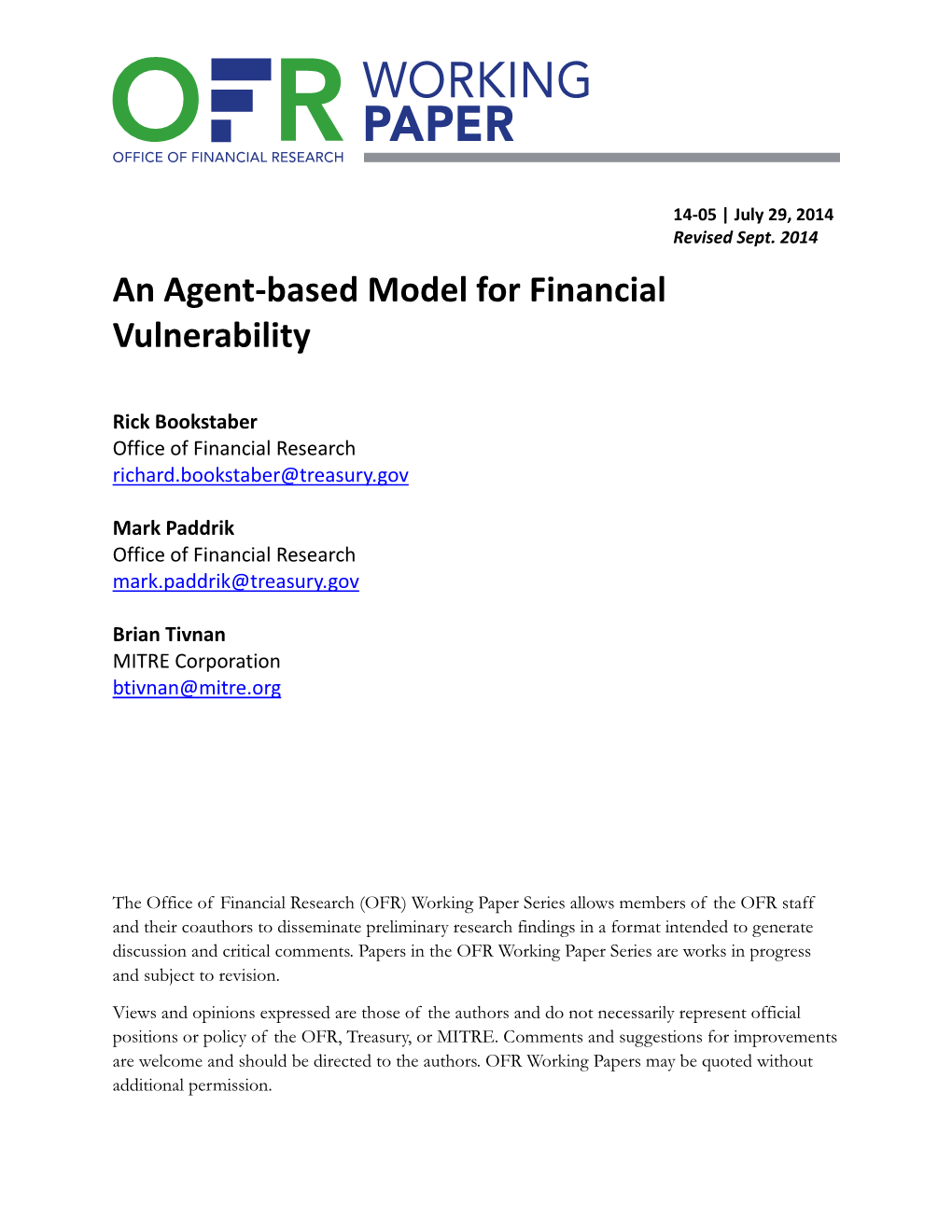 An Agent-Based Model for Financial Vulnerability