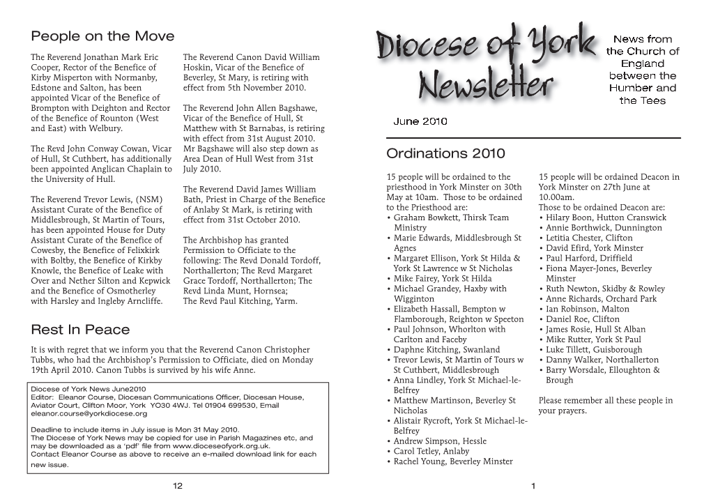 Diocese of York Newsletter