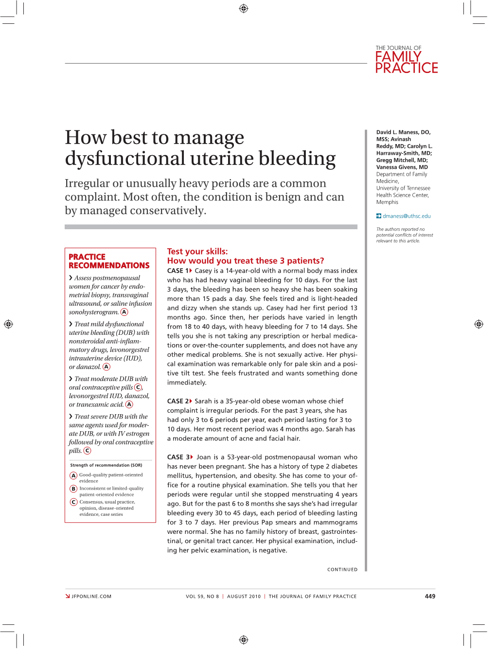 How Best to Manage Dysfunctional Uterine Bleeding