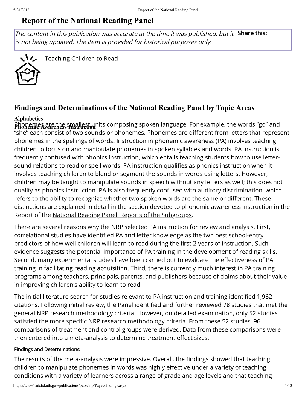 Report of the National Reading Panel Report of the National Reading Panel