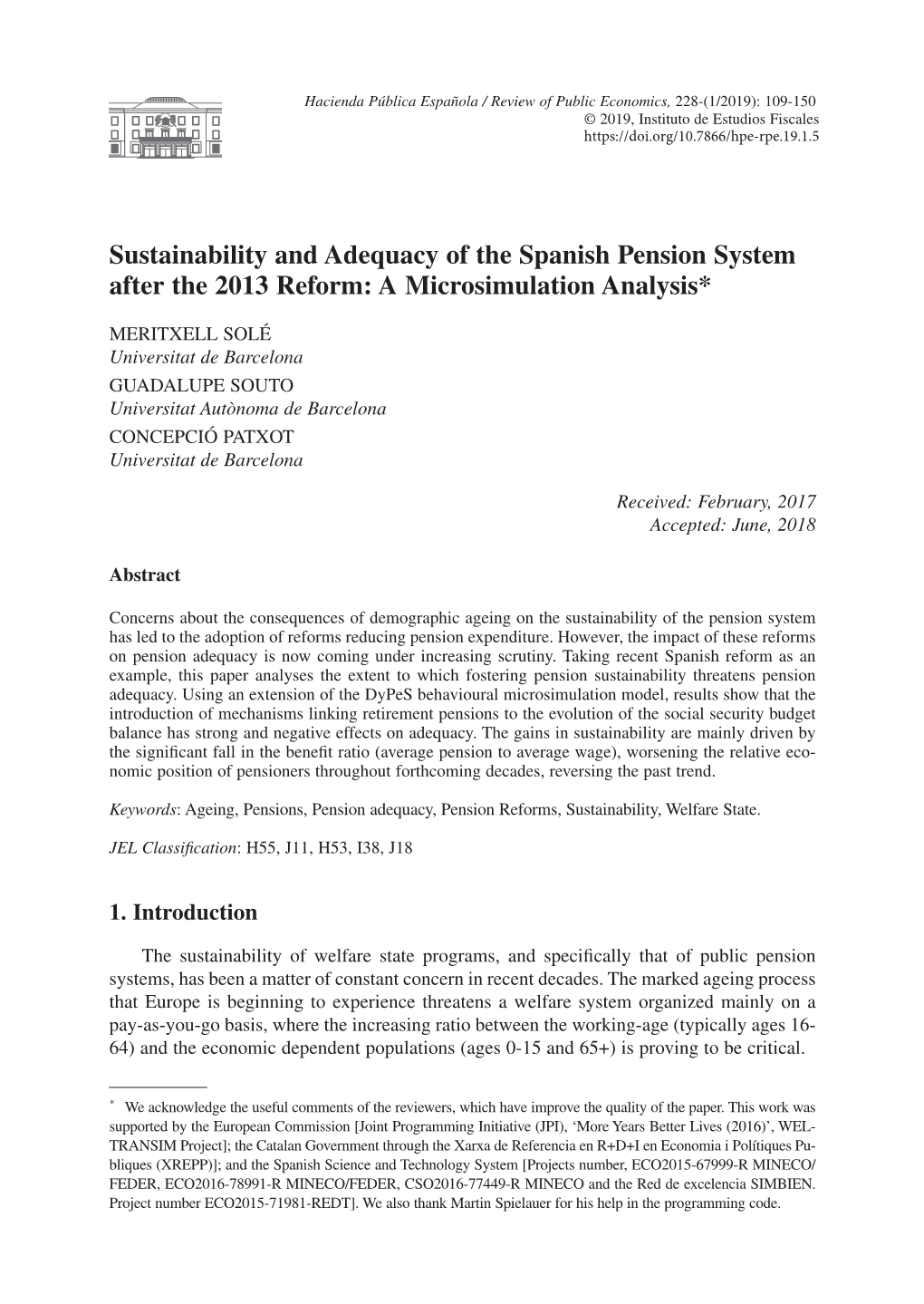 Sustainability and Adequacy of the Spanish Pension System After the 2013 Reform: a Microsimulation Analysis*