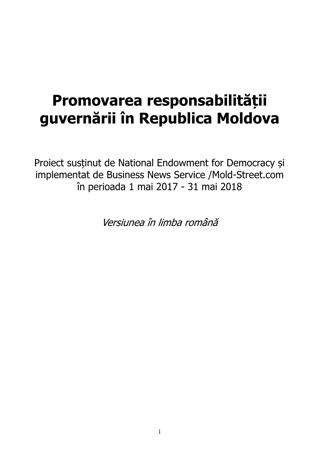 Promovarea Responsabilității Guvernării În Republica Moldova