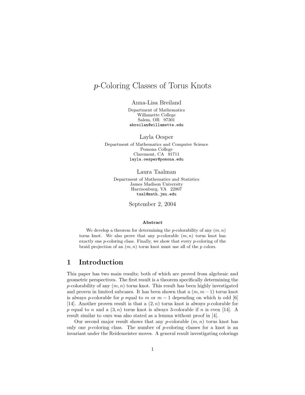 P-Coloring Classes of Torus Knots