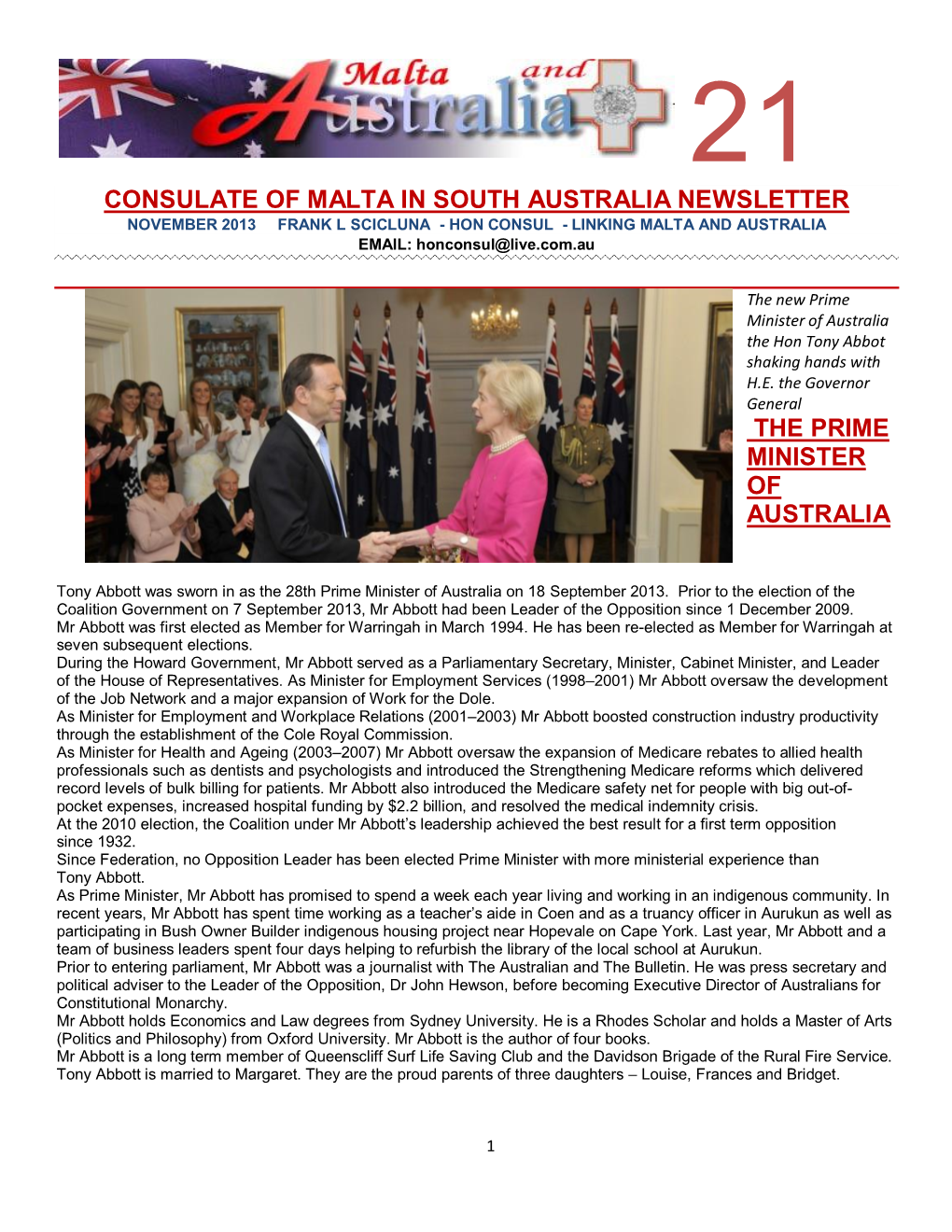 Consulate of Malta in South Australia Newsletter the Prime Minister of Australia