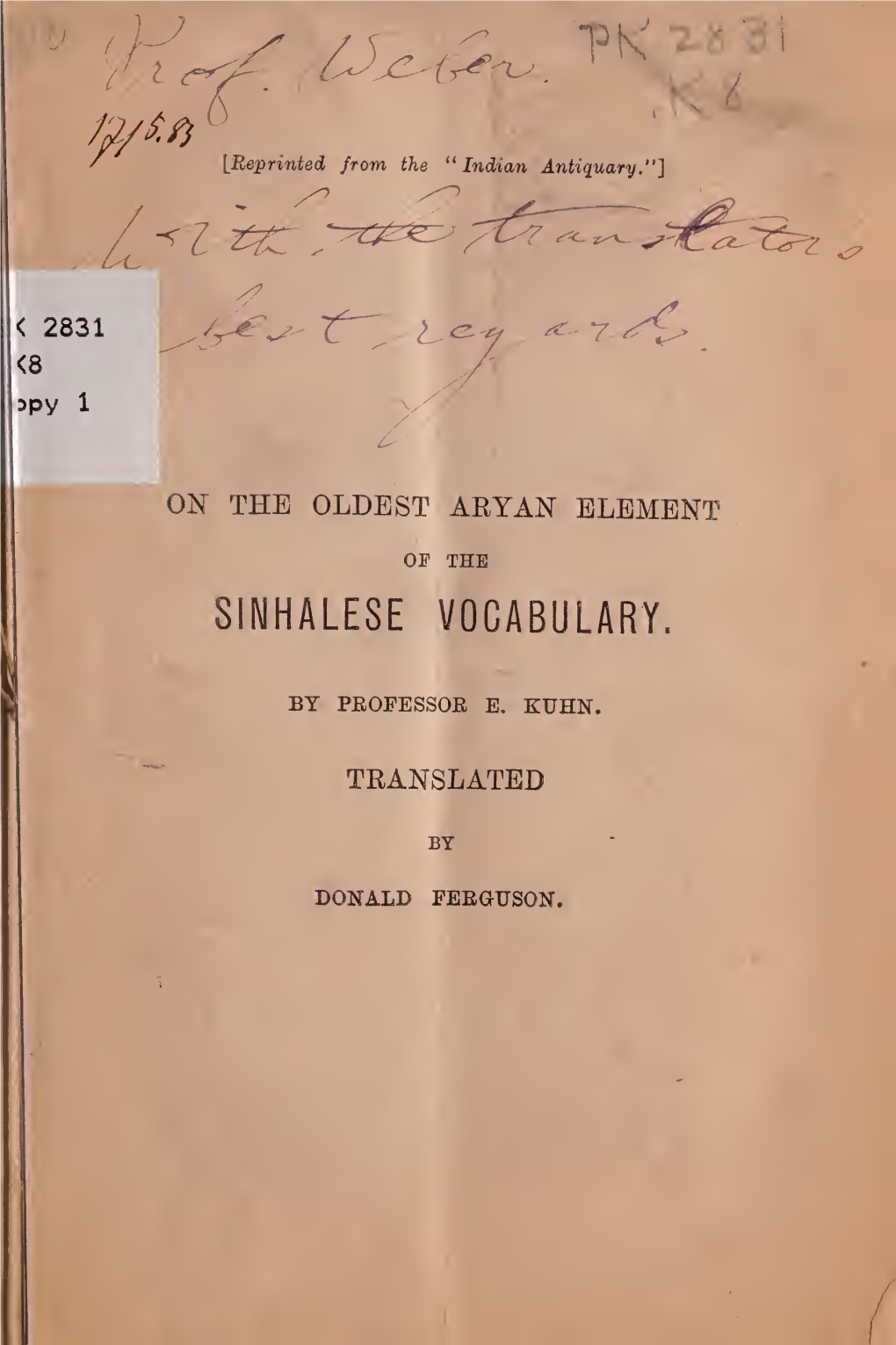 On the Oldest Aryan Element of the Sinhalese Vocabulary.1 2