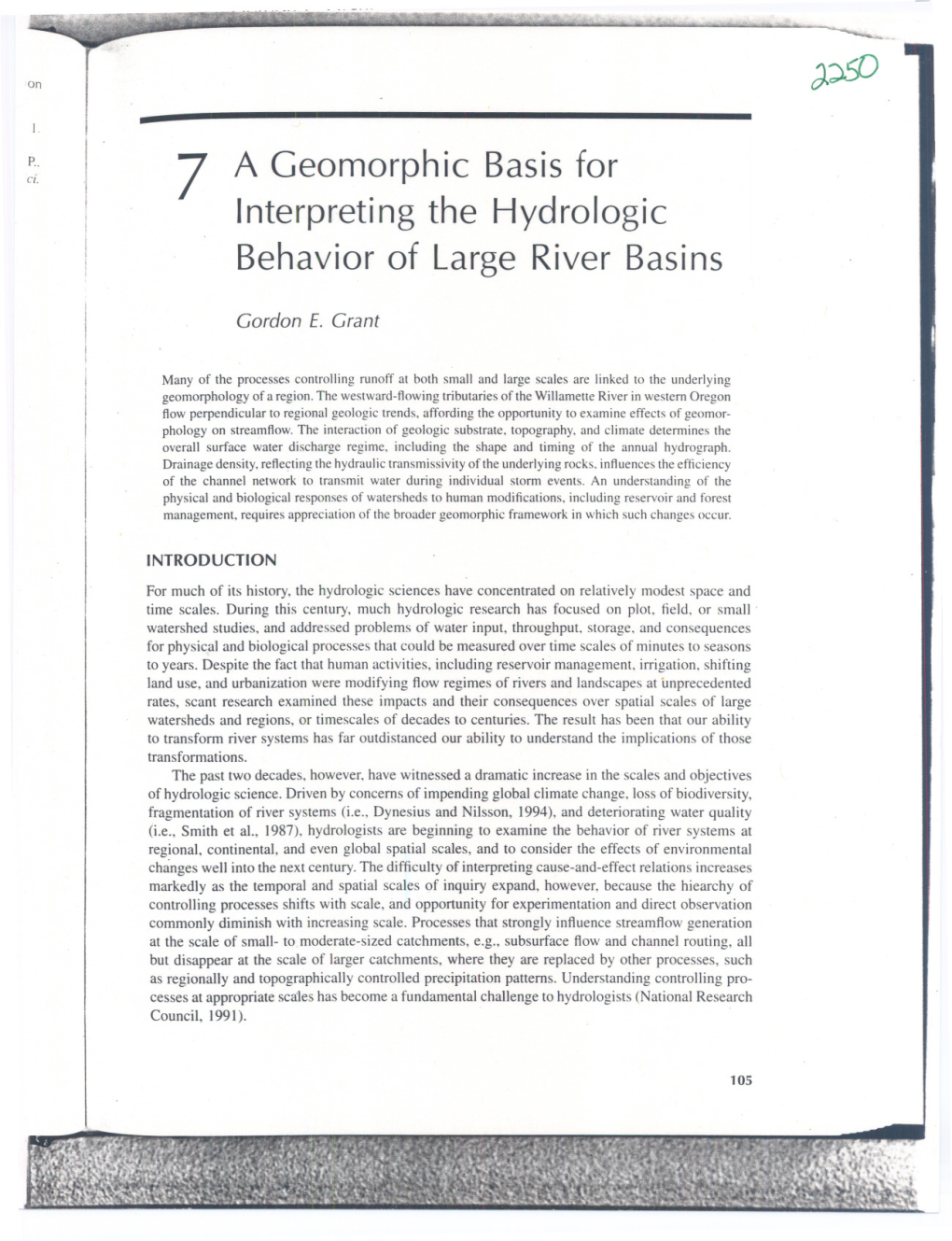 7 a Geomorphic Basisfor Interpreting the Hydrologic Behavior of Large River Basins