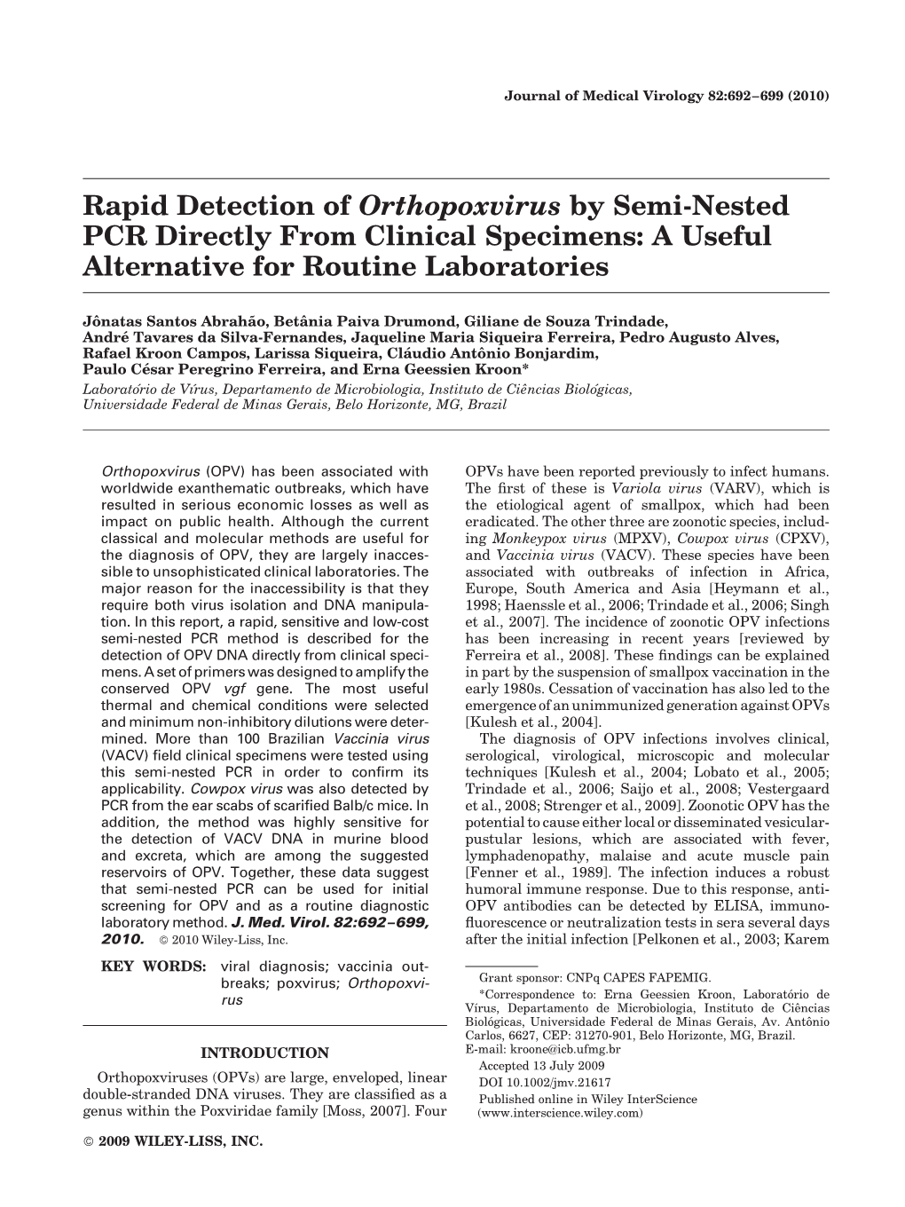 Rapid Detection of Orthopoxvirus by Semi-Nested PCR Directly from Clinical Specimens: a Useful Alternative for Routine Laboratories