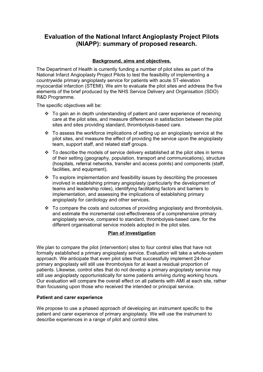 Evaluation of the National Infarct Angioplasty Project Pilots