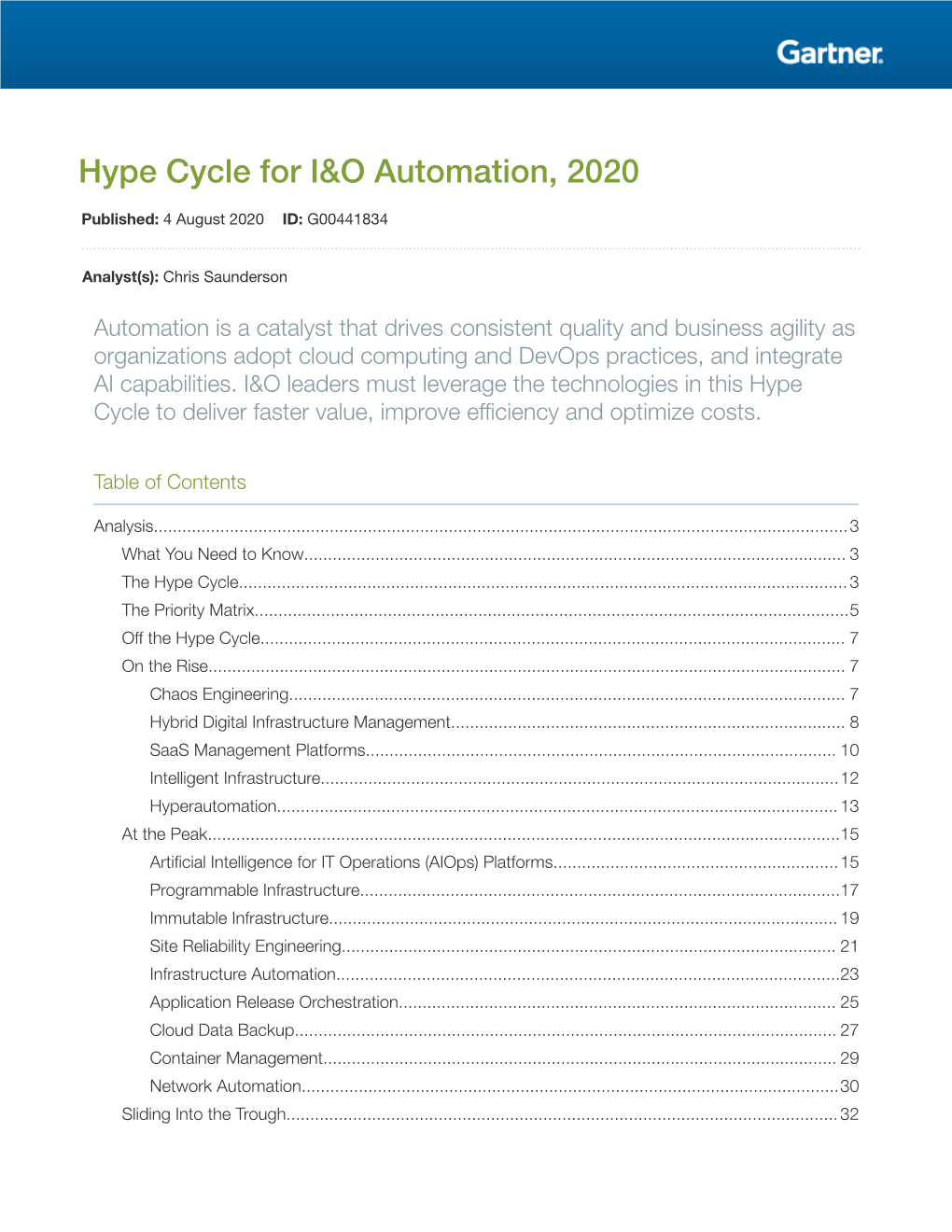 Hype Cycle for I&O Automation, 2020