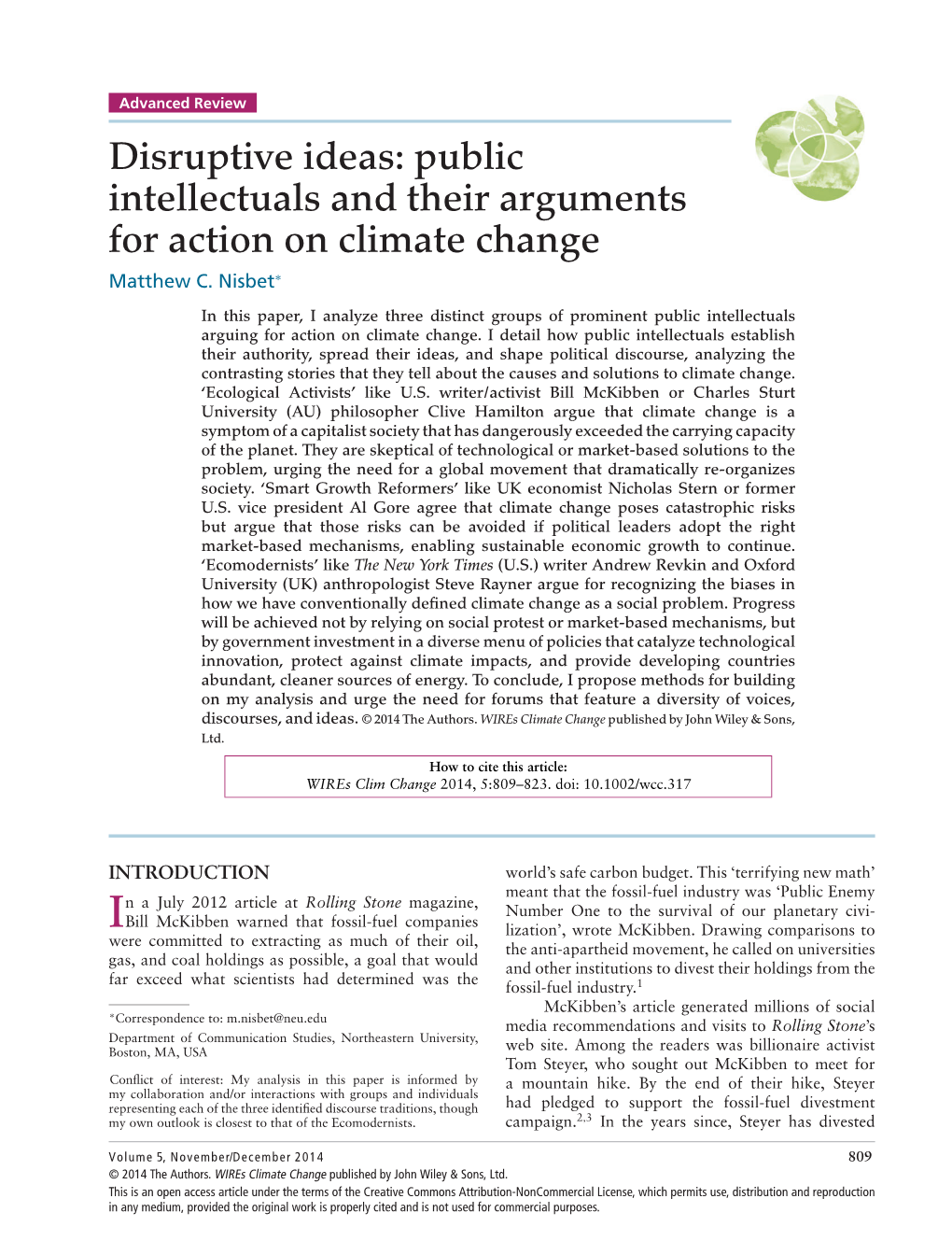 Disruptive Ideas: Public Intellectuals and Their Arguments for Action on Climate Change Matthew C