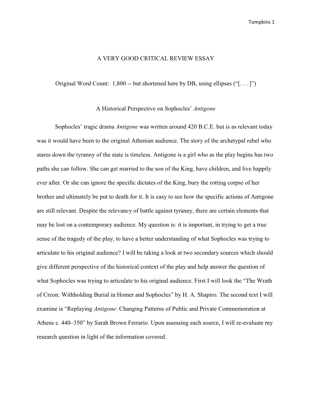 A VERY GOOD CRITICAL REVIEW ESSAY Original Word Count