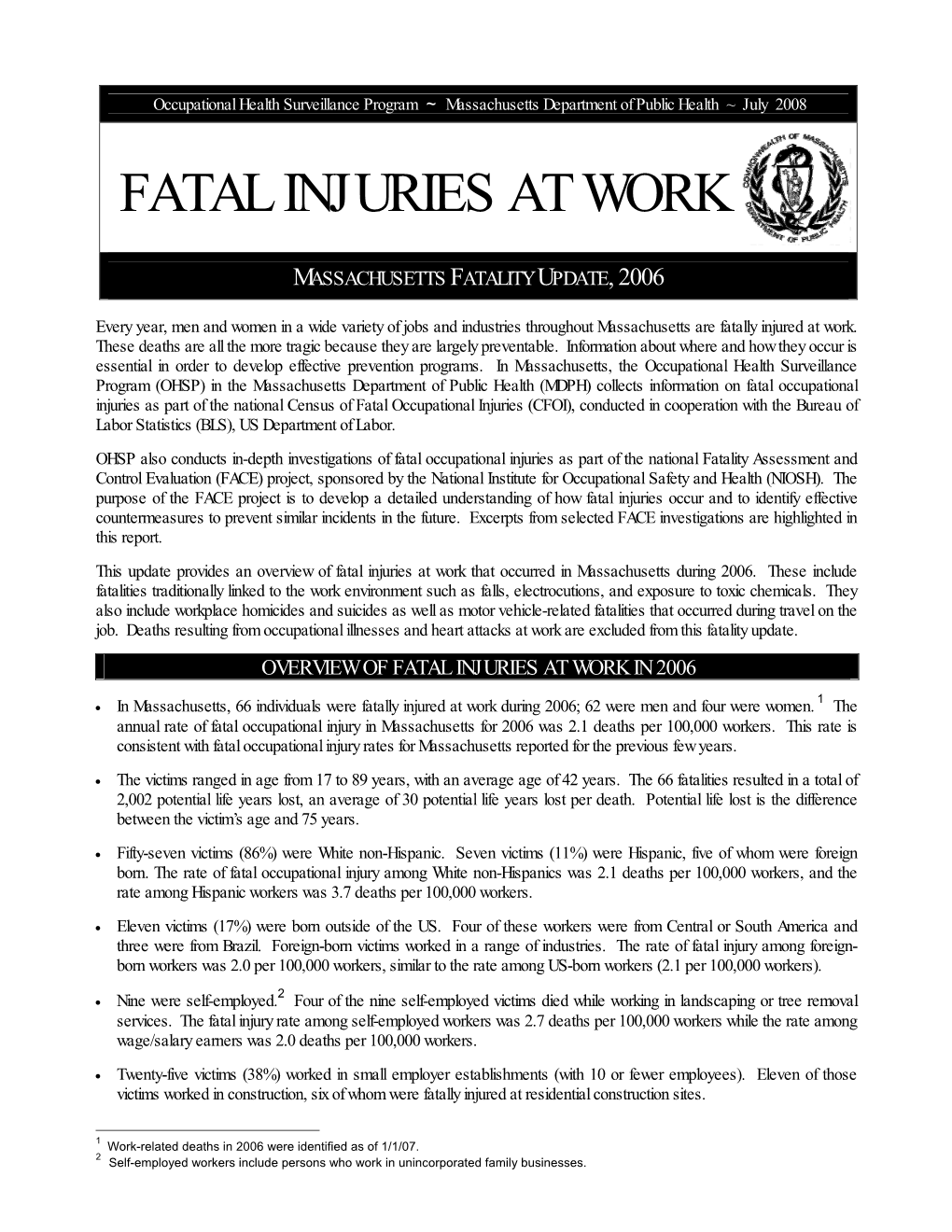 Fatal Injuries at Work