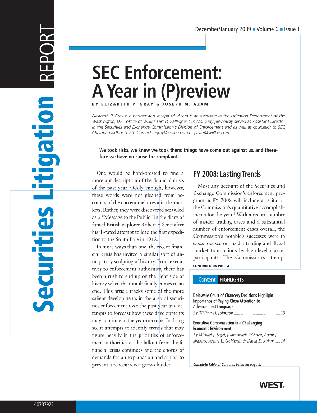 SEC Enforcement: a Year in (P)Review by Elizabeth P