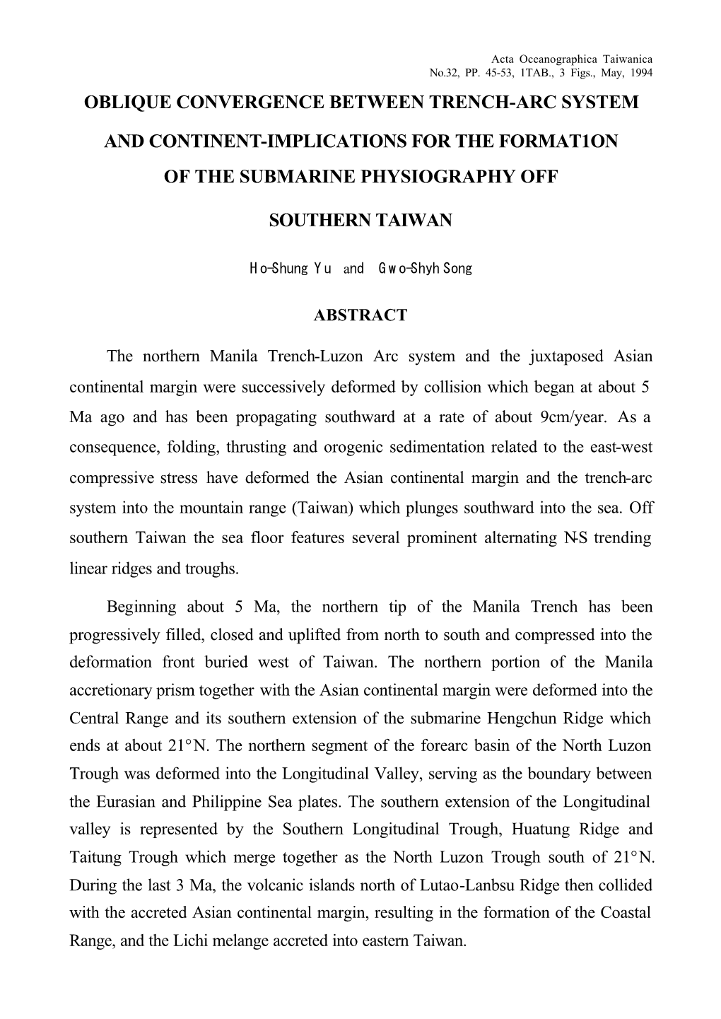 Oblique Convergence Between Trench-Arc System