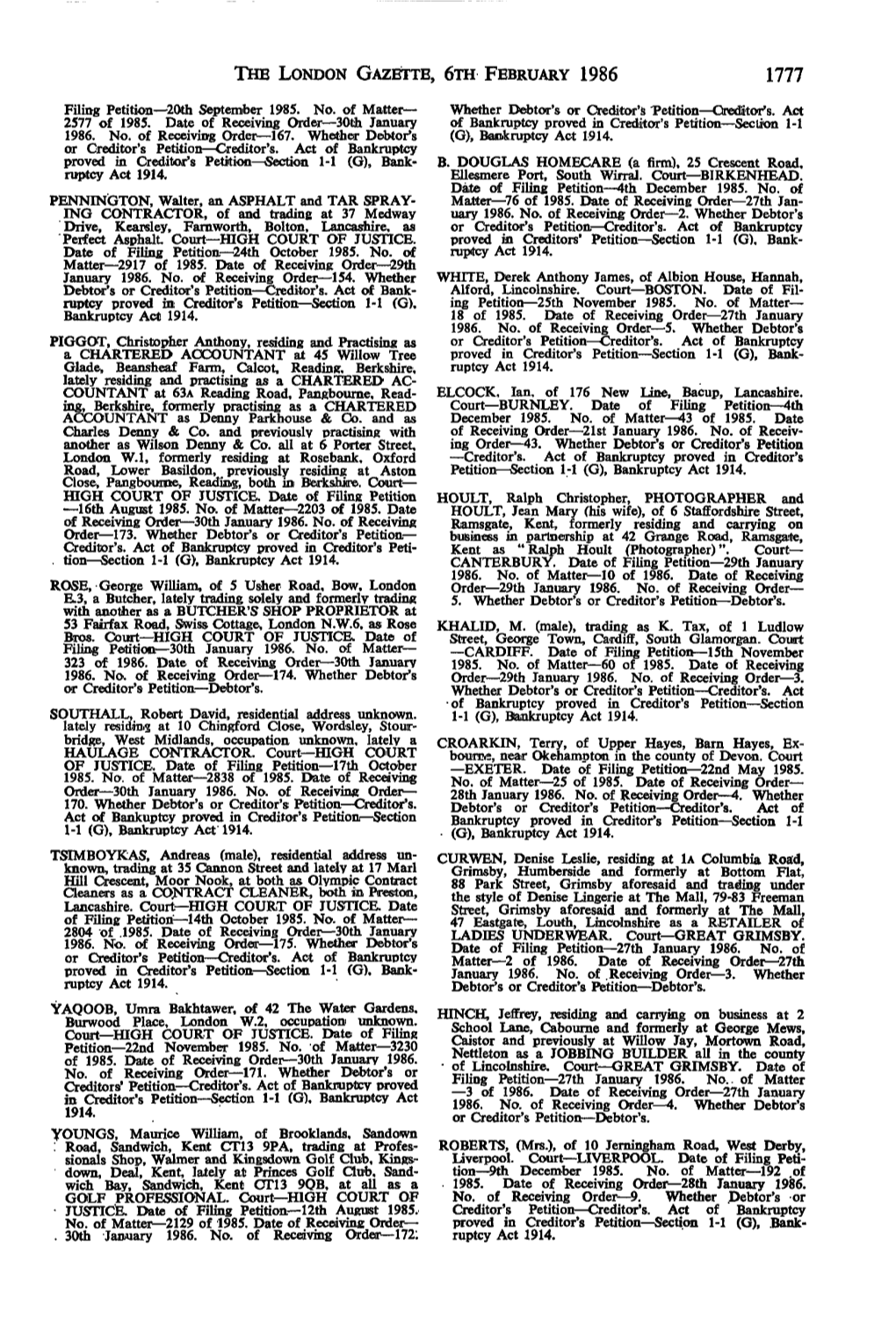 The London Gazette, 6Th February 1986 1777