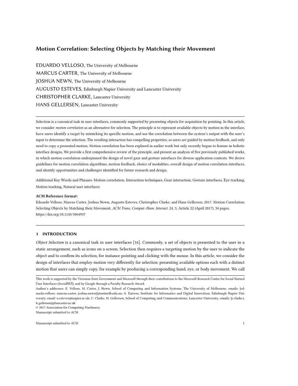 Motion Correlation: Selecting Objects by Matching Their Movement