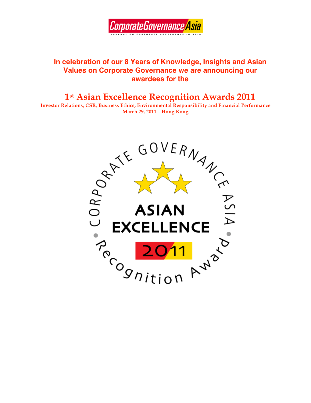 1St Asian Excellence Recognition Awards 2011