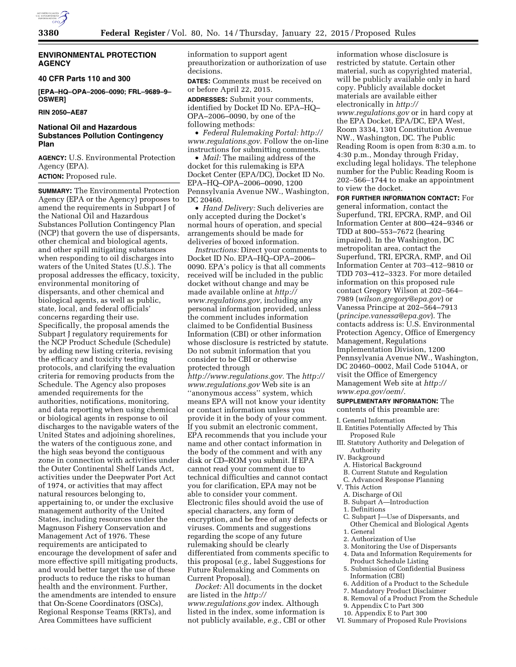 Federal Register/Vol. 80, No. 14/Thursday, January 22, 2015