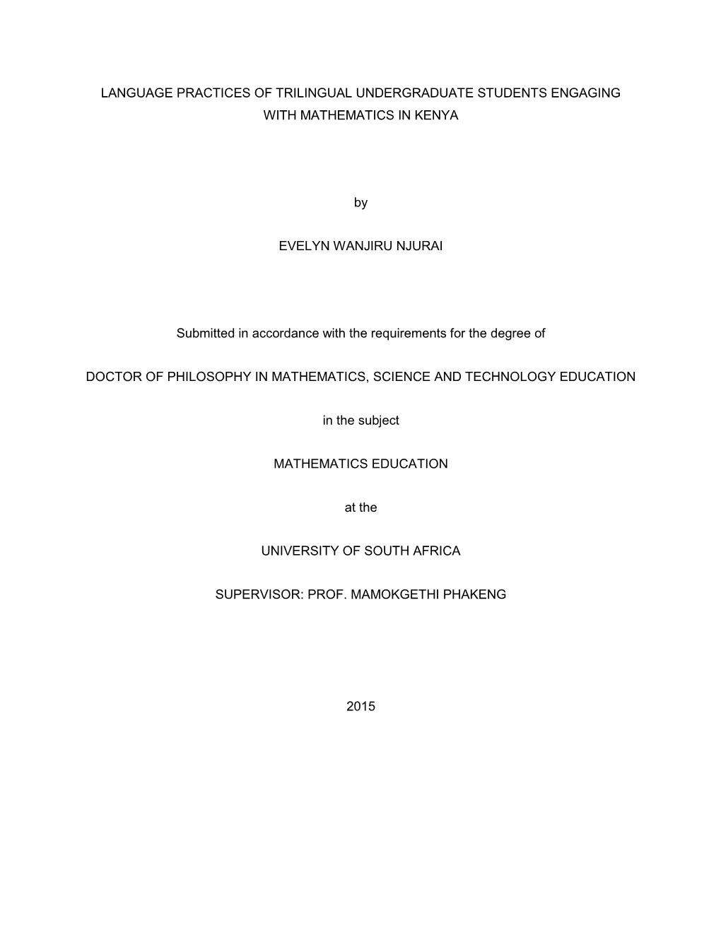 Language Practices of Trilingual Undergraduate Students Engaging with Mathematics in Kenya