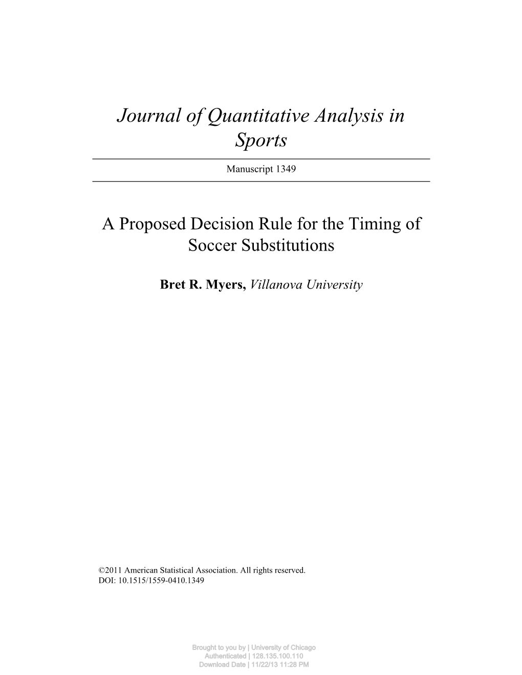 Journal of Quantitative Analysis in Sports