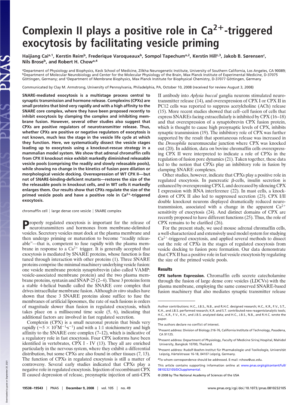 Complexin II Plays a Positive Role in Ca -Triggered Exocytosis By