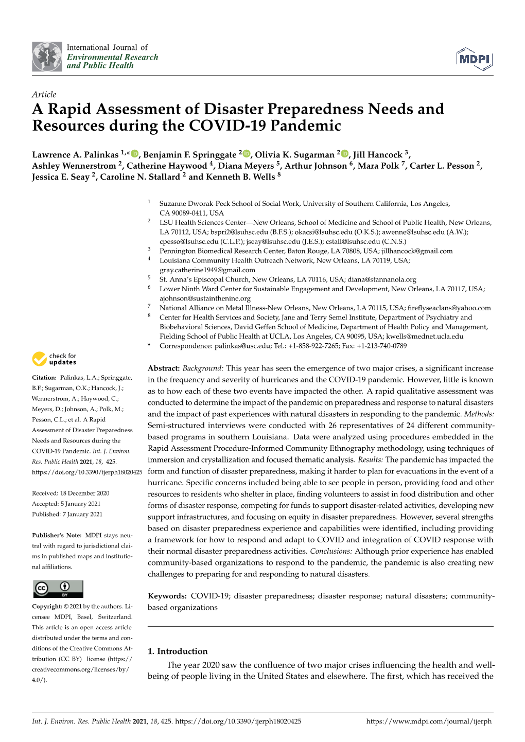 A Rapid Assessment of Disaster Preparedness Needs and Resources During the COVID-19 Pandemic