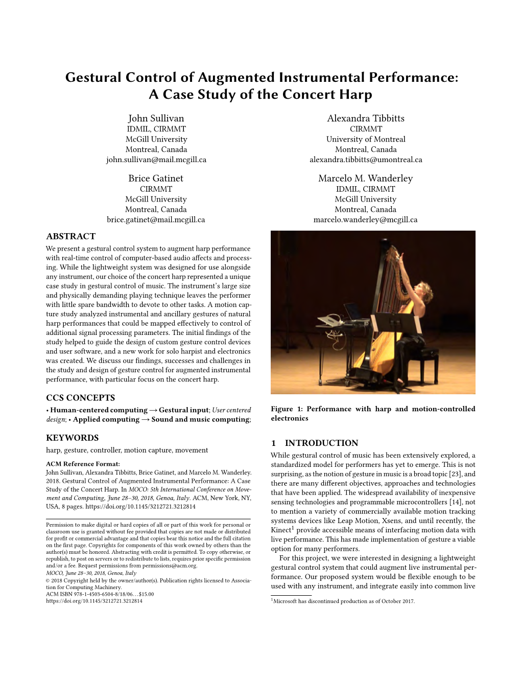 Gestural Control of Augmented Instrumental Performance: a Case Study of the Concert Harp