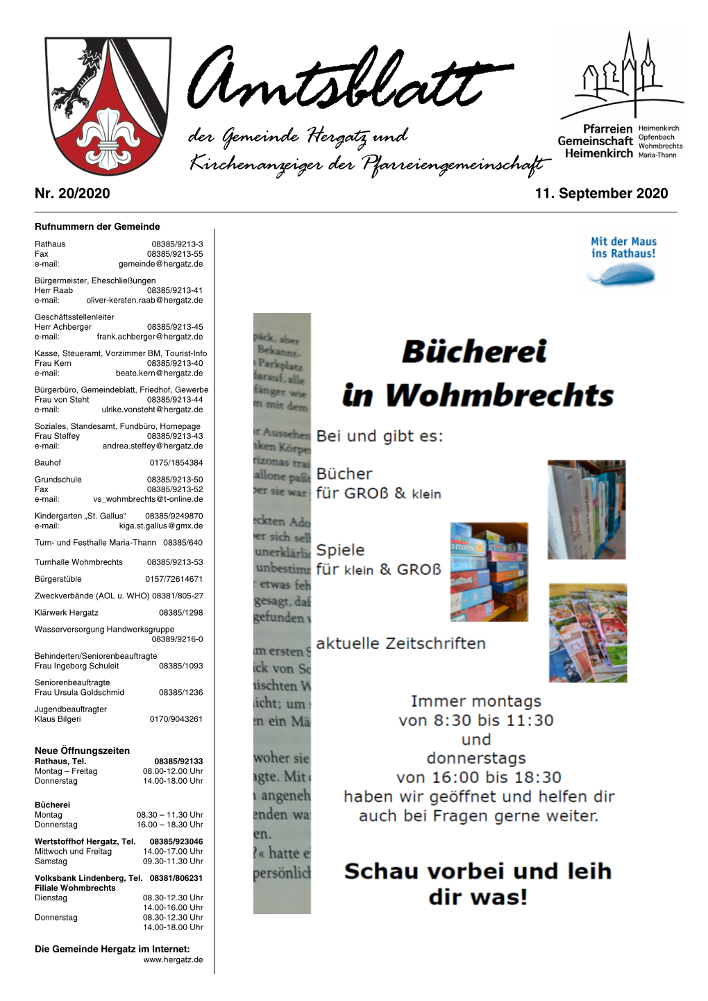 Gemeindeblatt Nr. 20 Vom 11.09.2020