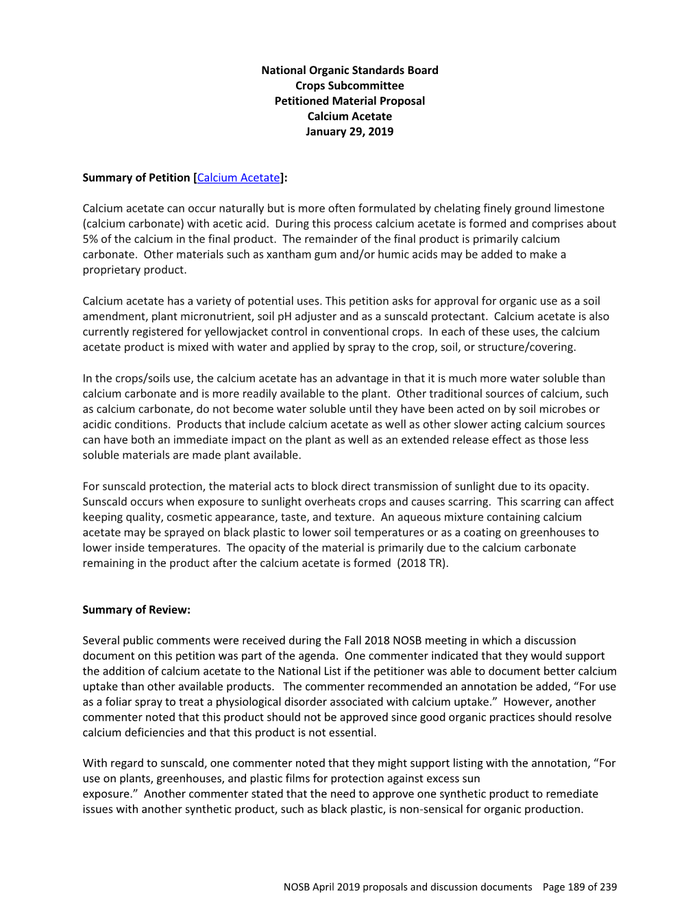 Calcium Acetate January 29, 2019