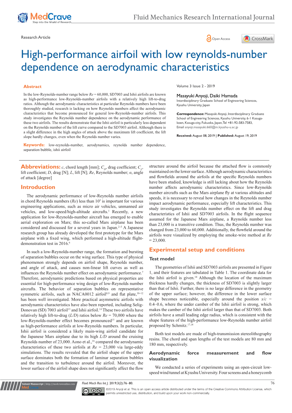 High-Performance Airfoil with Low Reynolds-Number Dependence on Aerodynamic Characteristics