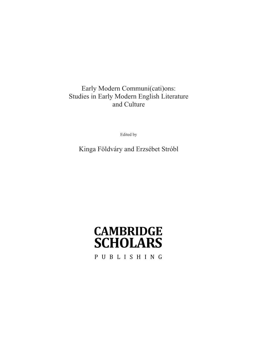 Studies in Early Modern English Literature and Culture Kinga