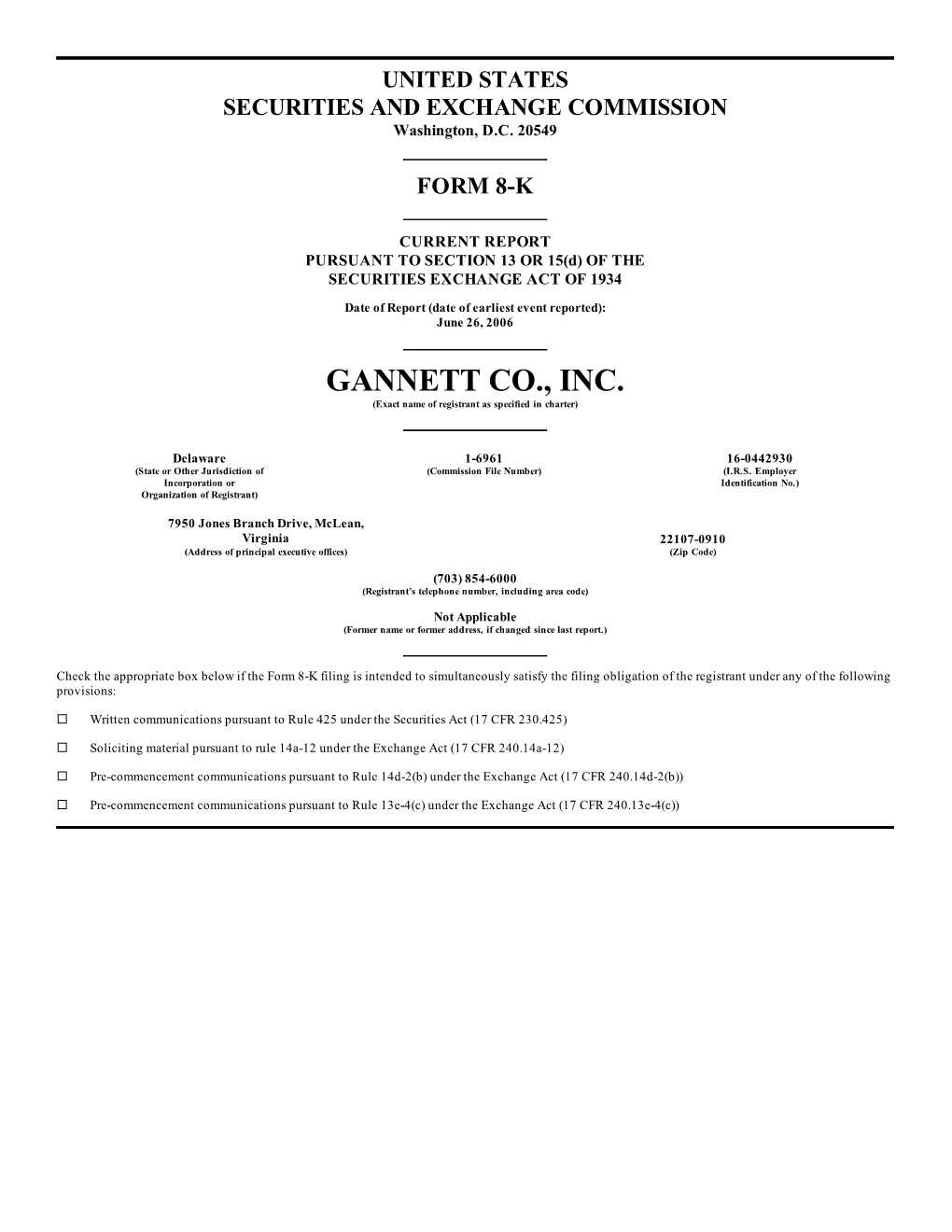 GANNETT CO., INC. (Exact Name of Registrant As Specified in Charter)