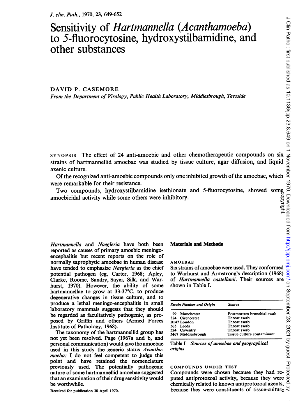 Sensitivity of Hartmannella (Acanthamoeba) to 5-Fluorocytosine, Hydroxystilbamidine, and Other Substances