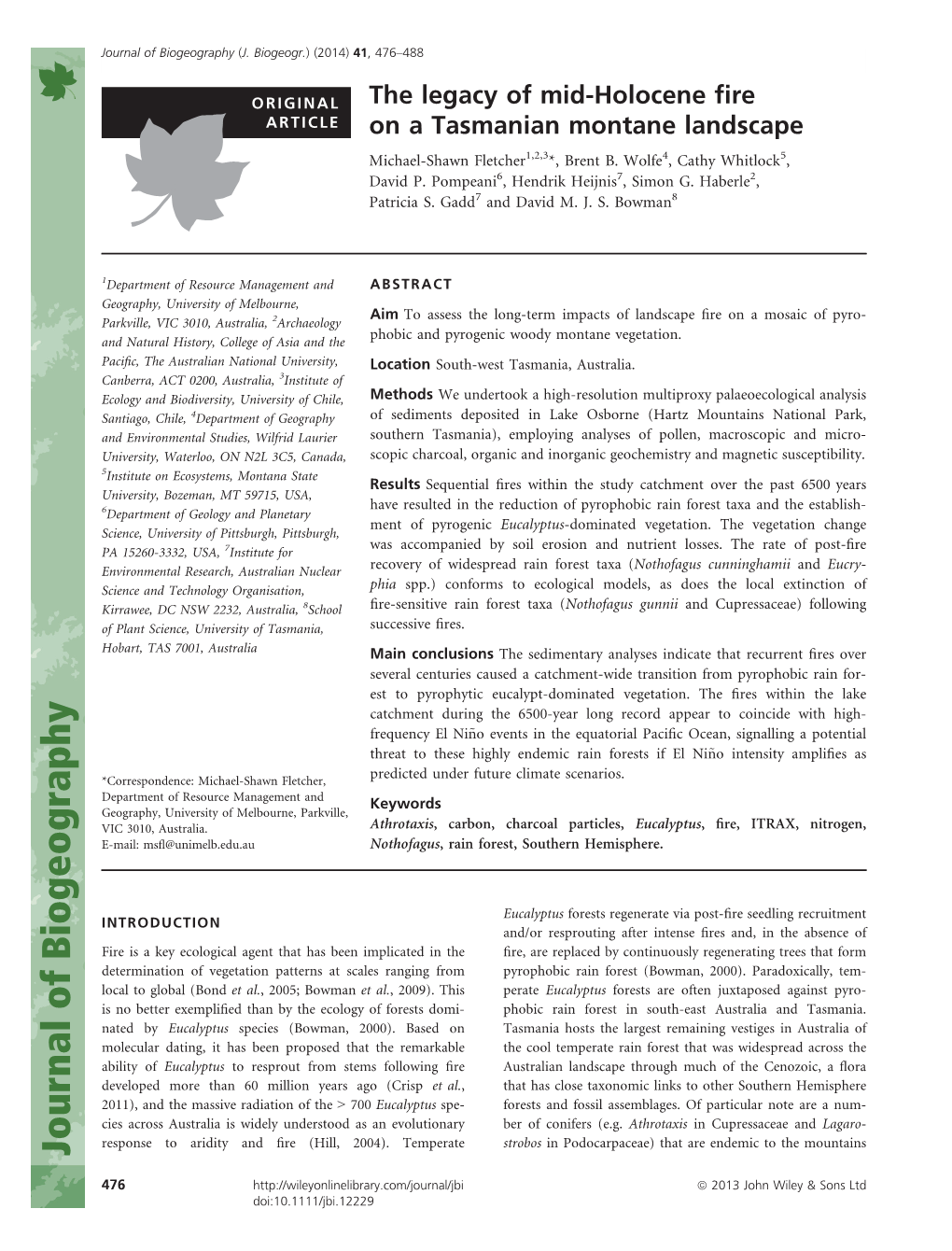 The Legacy of Mid-Holocene Fire on a Tasmanian Montane Landscape