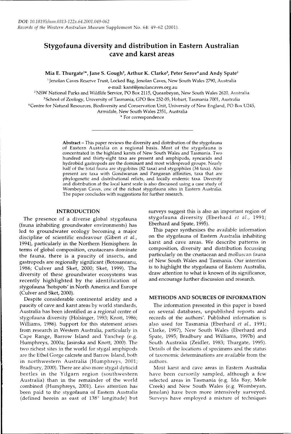 Stygofauna Diversity and Distribution in Eastern Australian Cave and Karst Areas